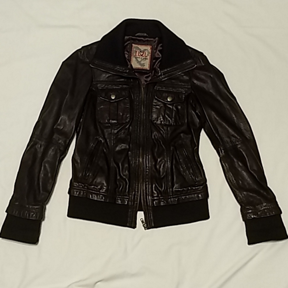 I Love 2 Love Leather Bomber Jacket - M